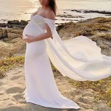 Sexy vestido de maternidade shoulderless para sessão de fotos longo fantasia vestido de gravidez chiffon mulheres grávidas maxi vestido fotografia prop 2024 - compre barato