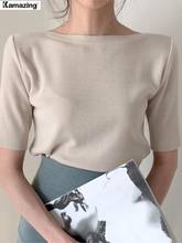 New Knit T-Shirt Women Femme O-Neck Korean Style Office Lady Summer Top Basic T-Shirt 2024 - buy cheap
