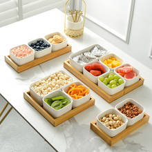 Керамическая миска для десертов в японском стиле, тарелка для фруктов, поднос из натурального бамбука и дерева, Бытовая Посуда, коробка для конфет, разделенная тарелка для закусок 2024 - купить недорого