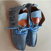 Bota feminina cano curto couro falso, calçado feminino ankle boot retrô medieval com borlas 2024 - compre barato