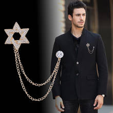 Broche de estrella de cristal de moda coreana, Pin de solapa de cadena de borla, camisa para ramillete de traje de hombre, Collar de vestido, joyería para mujer, accesorios 2024 - compra barato