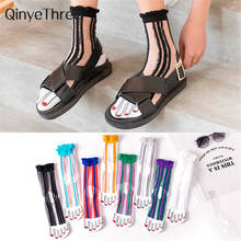 Fashion Women's Funny Toe Striped Thin Glass Silk Socks Japanese Korean Breathable Piled Socks Summer Candy Color Sandal Socks 2024 - buy cheap