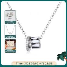 ANENJERY-collares de plata de ley 925 para mujer, Micro pavé de circonia doble, collar de goteo blanco y negro con dije de cilindro S-N463 2024 - compra barato