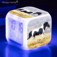 Alarme despertador de cavalo spirited, relógio despertador digital multifuncional de led brilhante com 7 cores 2024 - compre barato