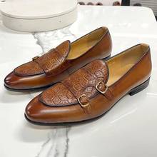 Luxury Monk Strap Mens Loafer Genuine Leather Gentlemen Wedding Party Casual Shoes European Slip on Moccasin Men's Dress Shoes 2024 - buy cheap