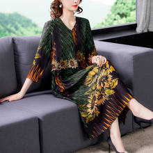 Female A-Line Midi Dress Silk Loose Summer Vintage Floral Print V Neck Casual Elegant Women Dress Ladies Clothing Vestidos 2024 - buy cheap