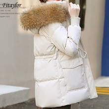 Fitaylor Women Large Natural Fur Hooded Jacket 90% White Duck Down Coat Waistband Drawstring Thickened Warm Winter Outwear 2024 - buy cheap