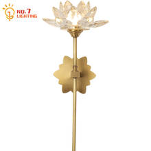 Chinese Classical Copper K9 Crystal Lotus Flower Wall Lamp Led G9 Zen Art Indoor Lighting for Living Room Decor Bedroom Tea Room 2024 - buy cheap