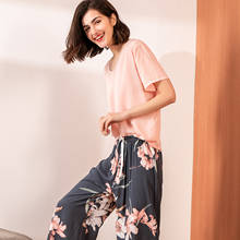 Summer Pajamas Set Women Comfortable Cotton Viscose Contrasting Color Pajamas Short Sleeve Tops with Long Trousers Ladies Pj Set 2024 - buy cheap
