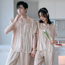 FZSLCYIYI Couple Silk Printed Satin Pajamas Short Sleeve Pants Sleepwear Pyjamas Suit Women Men Sleep 2PC Set Loungewear 2024 - buy cheap