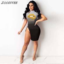ZOOEFFBB Sexy Lips Mini T Shirt Dress Vacation Outfits for 2022 Fashion Women Summer Clothes Split Bodycon Party Birthday Dress 2024 - buy cheap