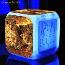 África leão rei despertador 7 cores brilhante led digital despertador para crianças presente de aniversário multifunct relógio eletrônico 2024 - compre barato