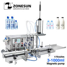 ZONESUN 4 Nozzles Magnetic Pump Automatic Filling Machine Desktop Liquid Water Filler with Conveyor Alcohol Ethanol Perfume 2024 - buy cheap