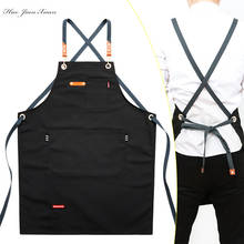 2021 New Fashion Unisex Work Apron For Men Canvas Black Apron Bib Adjustable Cooking Kitchen Aprons For Woman With Tool Pockets 2024 - купить недорого