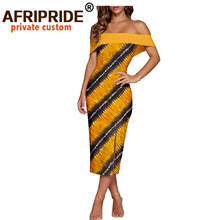 Vestidos de impressão africano para mulheres bodycon vestido cintura alta fora do ombro magro ajuste puro algodão cera batik moda midi vestido a2025015 2024 - compre barato