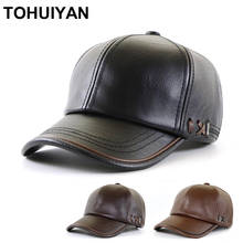 [TOHUIYAN] Top Level Winter Cap Faux Leather Baseball Caps Men Dad Hat Casquette Gorras Para Hombre Adjustable Warm Hats For Man 2024 - buy cheap