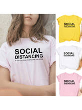 Camiseta con estampado De letras "SOCIAL DISTANCING" para Mujer, Tops informales, Ropa De calle De estética, Ropa De Mujer 2024 - compra barato