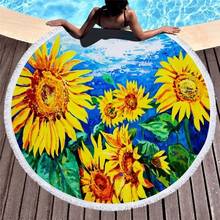 Nova impressão floral praia natação toalha de banho girassol 150cm redonda casa yoga esteira cobertor piquenique ao ar livre 2024 - compre barato