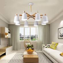 Lustre de madeira maciça moderno com 3/6/8 lâmpadas, preto e branco, ferro + suporte de madeira e27, iluminação para casa