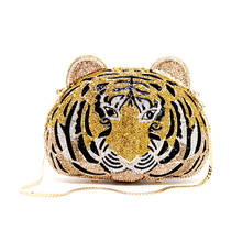 Animal Tiger Head Full Diamond Metal Luxury Evening Bag Women Diamante Clutch Wedding Purse Crystal Handbag 2024 - buy cheap