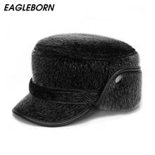 2022 Thicken Men Flat Cap Men's Fur Military Hat with Earflaps Man High Quality Winter Warm Hat Daddy Gift Military Hats for Men 2024 - buy cheap