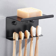 Suporte de rack de escova de dentes sus304 aço inoxidável preto prateleira de sabão fixado na parede prateleira de armazenamento prego livre banho produto 2024 - compre barato