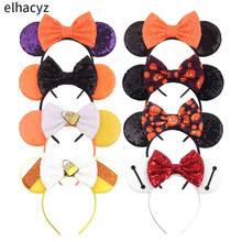 10 pçs/lote halloween headbands meninas festival mouse orelhas faixa de cabelo crianças festa de halloween lantejoulas arco acessórios para cabelo feminino 2024 - compre barato