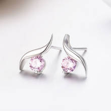 Cute Small 925 Sterling Silver S Curve Pink CZ Stud Earrings For Women Girls Children Kids Jewelry Orecchini Aros Aretes Gift 2024 - buy cheap