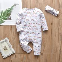 Conjunto de Ropa para Niñas recién nacidas, mono de algodón con estampado de arcoíris, manga larga y Diadema, 2 uds. 2024 - compra barato