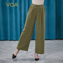 VOA-pantalones de pierna de seda desgastados para mujer, calzas largas y suaves, informales, holgadas, clásicas, de línea brillante, KE219 2024 - compra barato