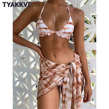 Sexy 3 Piece Swimsuit Women 2022 Tie Dye Push Up Padded Biquini Brazilian Summer Bathing Suit Thong Bikini Swimwear Female Skirt 2024 - buy cheap