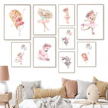 Baby Ballerina Girl Swan Princess Wall Art Canvas Painting Rabbit Balloon Canvas Painting Dance Art Print Nordic Kids Room Decor 2024 - buy cheap