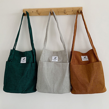 Bags for Women 2022 Corduroy Snap Button Shoulder Bag Large Capacity Reusable Shopping Bag Literary Buckle Tote Female Handbags