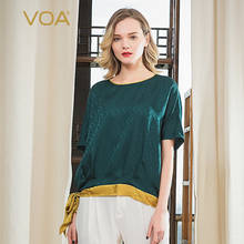 VOA 22 Momme Jacquard Silk Olive Green Loose Tops O-neck Batwing Sleeve Woman Tshirts Fashion Office Ladies T-shirt Summer B9512 2024 - buy cheap