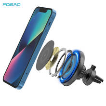 Магнитное Беспроводное зарядное устройство FDGAO, автомобильный держатель для Apple iPhone 12 Pro Max Mini, быстрая зарядка, подставка для телефона на вентиляционное отверстие 15 Вт, быстрая зарядка 2024 - купить недорого