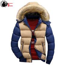 Chaqueta gruesa y cálida con capucha para hombre, Parkas con cuello de piel, gorro desmontable, prendas de vestir exteriores de empalme Delgado, invierno, 2021 2024 - compra barato