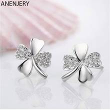 ANENJERY Silver Color Shiny Zircon Luck Leaf Flower Stud Earrings For Women Fashion Ear Jewelry Gifts Wholesale S-E55 2024 - buy cheap
