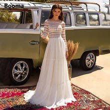 Booma Boho Lace Wedding Dresses Long Sleeves Bateau Chiffon Beach Bride Dresses Buttoned Illusion A-Line Bohemian Wedding Gowns 2024 - buy cheap