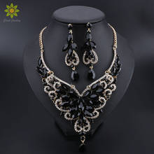  Elegant Floral Bridal Jewelry Sets for Women Crystal Engagement Necklace Earrings Sets Wedding Jewelry 14 Colors 2024 - buy cheap