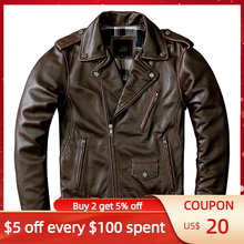 2022 Vintage Brown American Style Motorcycle Leather Jacket Men Plus Size 4XL Genuine Cowhide Autumn Slim Fit Biker's Coat 2024 - buy cheap