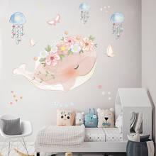 Flower Pink Whale Wall Stickers for Kids Room Girls Bedroom Decor Nursery Mural Living Room Decor Wallpaper Home Decals Poster 2024 - buy cheap