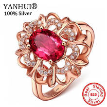 YANHUI Princess Diana William Kate 2ct Red Crystal Ruby Ring Fashion Rose Gold Color Engagement Rings For Women R196 2024 - buy cheap