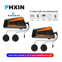 PHXIN 2pcs Bluetooth Intercom Motorcycle Helmet Intercom Headsets 1600M 4 Riders,Bluetooth 5.0 Wireless Communication Interphone 2024 - buy cheap