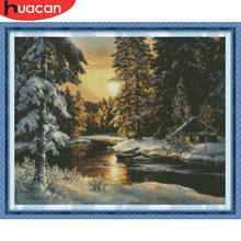HUACAN Cross Stitch Embroidery Snow Tree Scenery Cotton Thread Painting DIY Needlework  Kits 14CT Winter Home Decoration 2024 - buy cheap