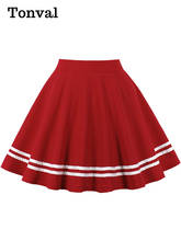 Tonval-minifalda de tenis de cintura alta para mujer, faldas de patinadora con dobladillo de cinta de contraste, informal, color rojo, primavera y verano, 2021 2024 - compra barato