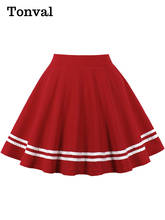 Tonval Red Casual High Waist A Line Mini Tennis Skirt 2022 Spring Summer Women Contrast Tape Hem School Girl Skater Skirts 2024 - buy cheap