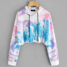 Aesthetic Tie Dye Hoodie Printed Long Sleeve Cropped Top Female Y2K Streetwear Outfits 2024 - buy cheap