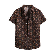 Brown Ethnic Printed Oversize Men's Shirts Tropical Hawaiian Shirt Printed Shirt Short Sleeve Chest Pocket Casual Vintage Shirts 2024 - buy cheap