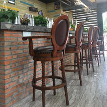 Silla de Bar americana, taburete de Bar de madera maciza, silla de Bar europea, Retro Simple, pie alto, silla trasera, Hig giratorio 2024 - compra barato