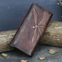 High Quality Genuine Leather Women Clutch Purse ID/Credit Card Cash Holder Dragonfly Pattern Retro Cowhide Money Long Wallets 2024 - buy cheap